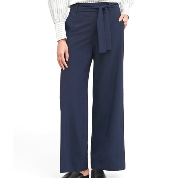 Banana Republic Pants - BANANA REPUBLIC High-Rise Wide-Leg Performance Pant, Navy, Large Petite